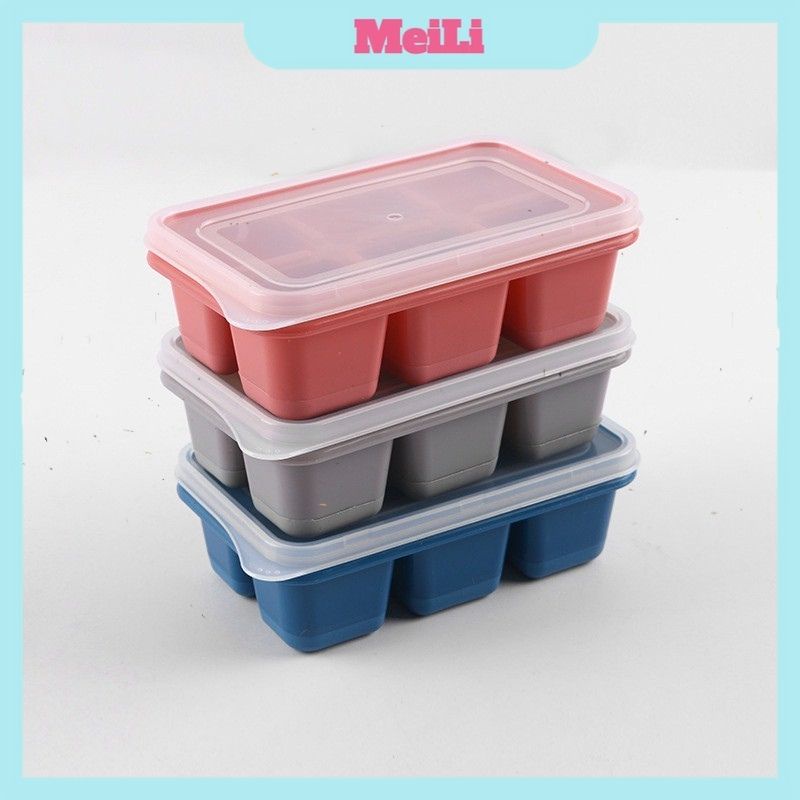Khay Silicone Làm Đá 6 Ô Có Nắp Tiện Lợi🍁FREESHIP🍁Khay Đựng Đá Tủ Lạnh, Làm Đá Thạch Kem Bảo Quản Chống Mùi Tuyệt Đối