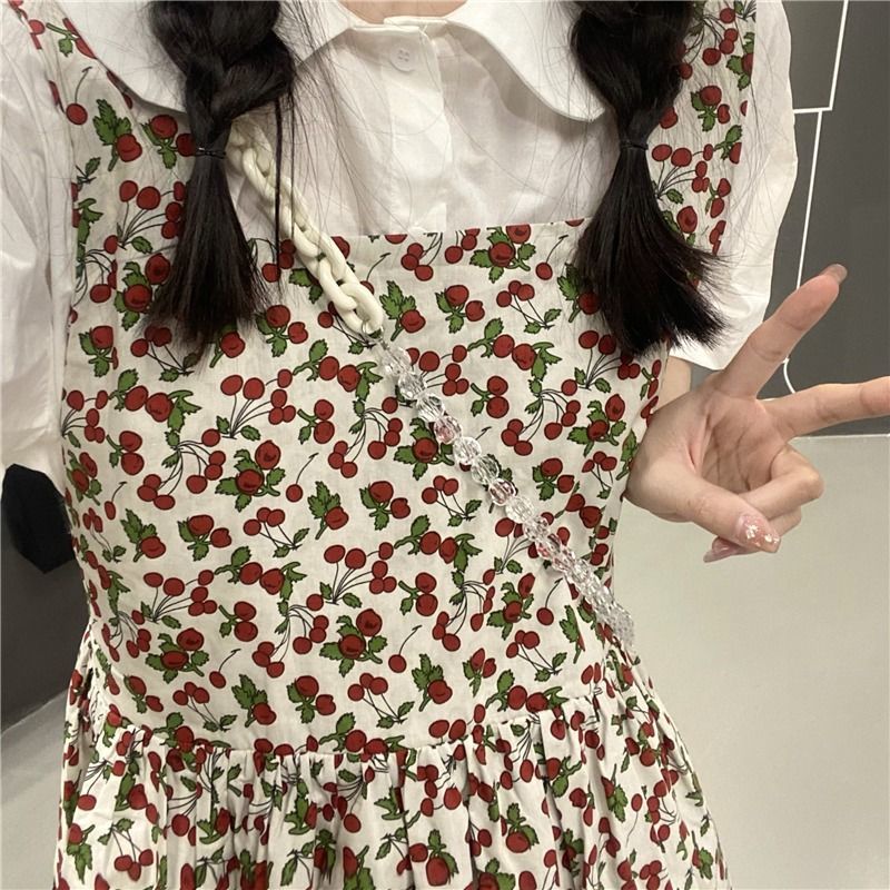 Đầm Hai Dây Dáng Chữ A Họa Tiết Cherry Thời Trang Mùa Hè Mới Cho Nữ 2021 đầm bầu váy nữ váy bé gái váy dài chân váy dài váy nữ chân váy dài