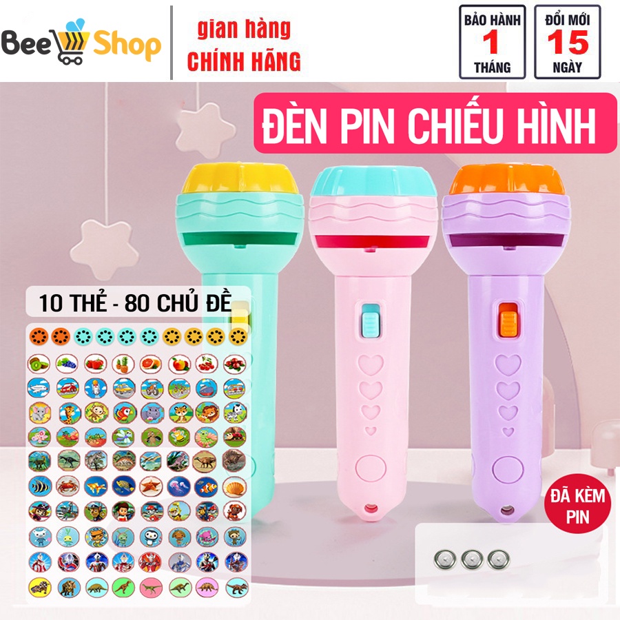 Đèn pin chiếu hình 80 hình động vật nghộ nghĩnh 3d sắc nét cho bé 1 2 3 4 tuổi, giúp bé khám phá thế giới