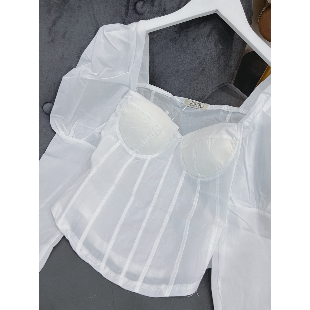 [ẢNH THẬT] Áo Tiểu Thư Tay Bồng Nâng Ngực Chất Tơ Lụa Công Sở Cổ Vuông Hàn Quốc