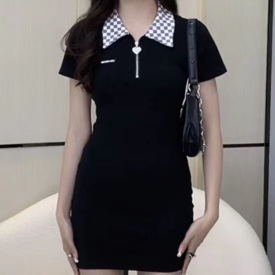 COZOK Đầm POLO Ngắn Tay Cổ POLO Thắt Nơ Sau Lưng Thiết Kế Xinh Xắn Cá Tính