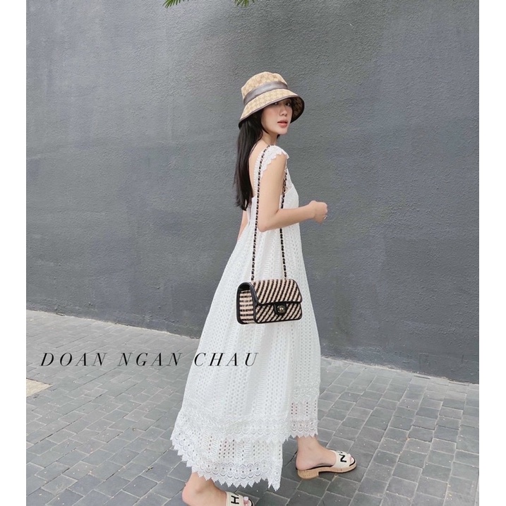 Đầm maxi trắng 2 dây xô ren hoa | BigBuy360 - bigbuy360.vn