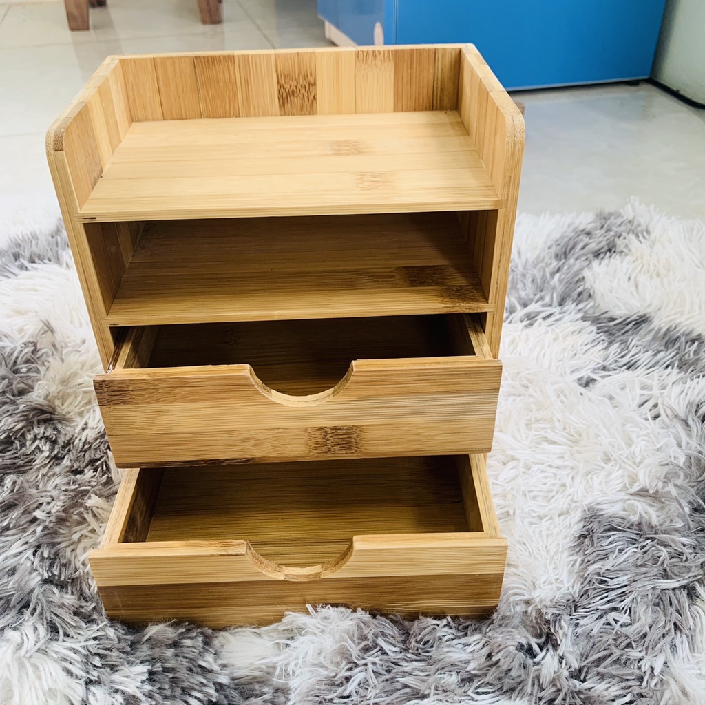 Kệ mỹ phẩm mini - để đồ dùng văn phòng- Gỗ tre tự nhiên