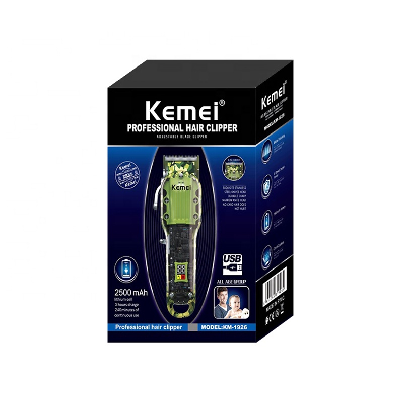 Tông Đơ Cắt Tóc Chuyên Nghiệp Kemei KM-1926 Sạc USB Có Màn Hình LCD