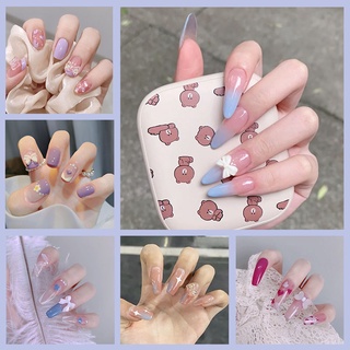 【Miễn phí hai dụng cụ lắp】 24 chiếc móng tay giả hình bướm với kim cương để vẽ móng nhanh chóng