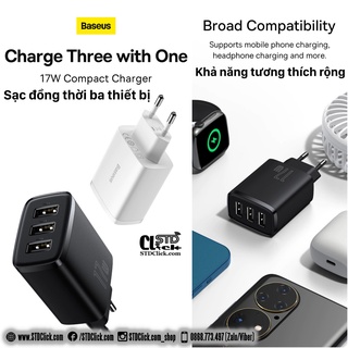 CỦ SẠC 3 CỔNG USB BASEUS COMPACT 17W MINI CHÍNH HÃNG