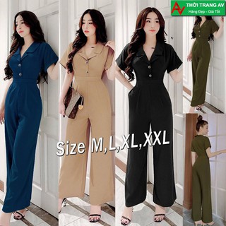 AV6568 - Jumpsuit - Đồ bay dài ống suông cổ vest tay ngắn phối nút cực sang