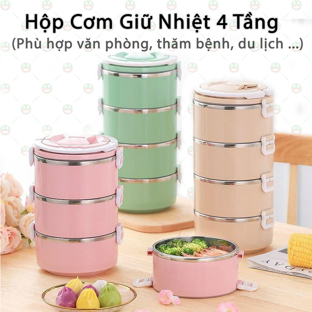 [LUÔN TỐT NHẤT] Hộp cơm giữ nhiệt lúa mạch 4 tầng Inox an toàn sử dụng HB097