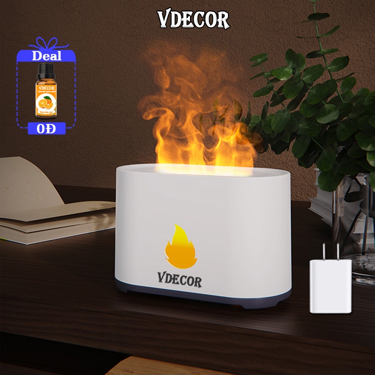 Máy xông tinh dầu Vdecor hình ngọn lửa trang trí bàn làm việc làm thơm phòng tạo ẩm cho da