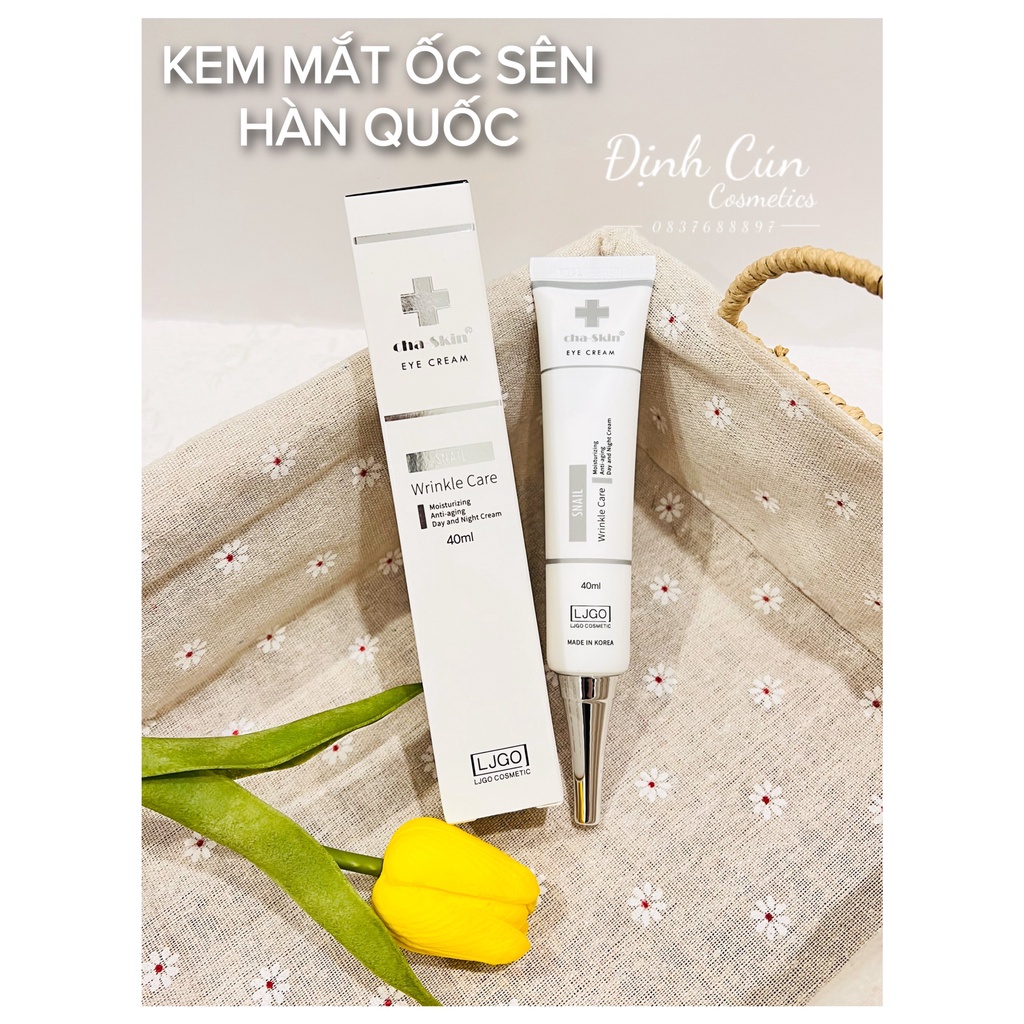 Kem dưỡng mắt hỗ trợ giảm quầng thâm mắt Cha Skin Snail Wrinkle cấp ẩm làm sáng vùng da mắt TING STORE 40g