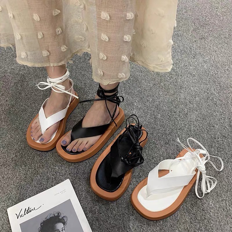 Giày Sandal Đế Dày Cột Dây Phong Cách Retro Thời Trang 2020