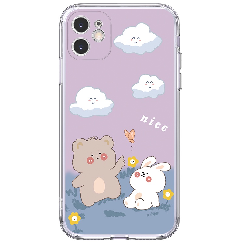 Ốp lưng JURSUE viền vuông hoạt hình dễ thương đẹp cho iPhone 13 12 11 Pro Max SE 2020 X XR XS ip 8 7 6 6S Plus kute Y43