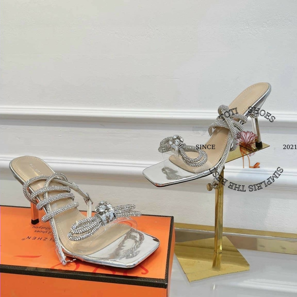 SANDAL CAO GÓT TOTIIE SHOES - GUỐC NỮ QUAI NGANG TRONG ĐÍNH ĐÁ - GIÀY THỜI TRANG MŨI VUÔNG 7 PHÂN G2207140