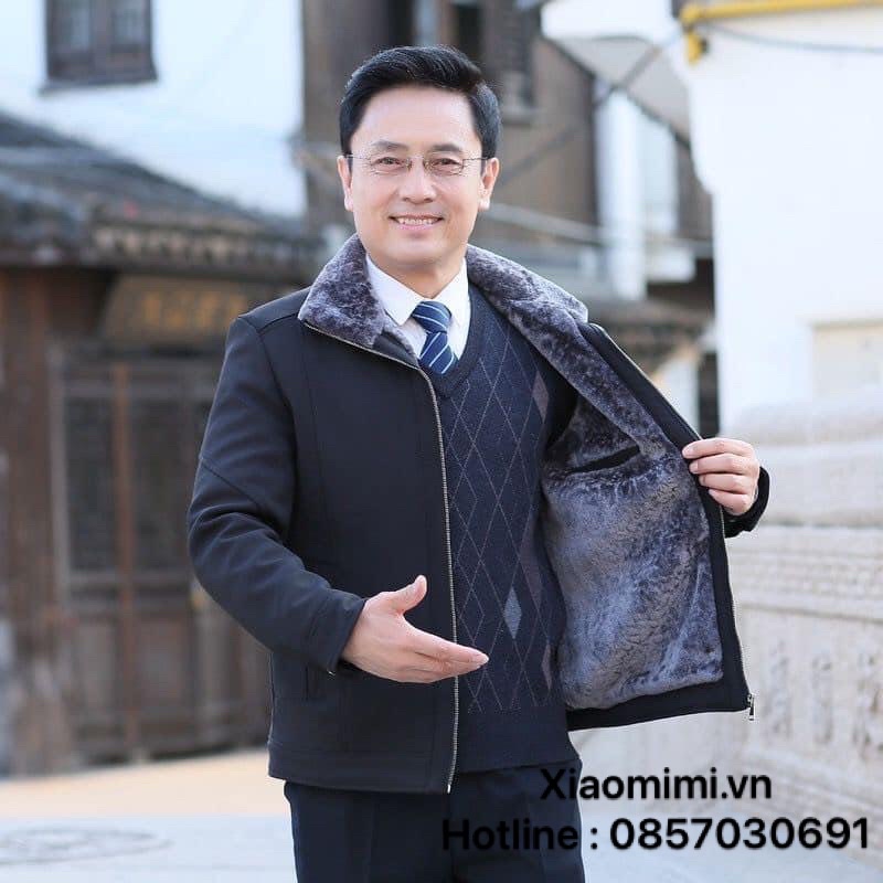Áo khoác lông cừu mùa đông giành cho ông già siêu ấm phong cách Hàn Quốc-XIAOMIMI
