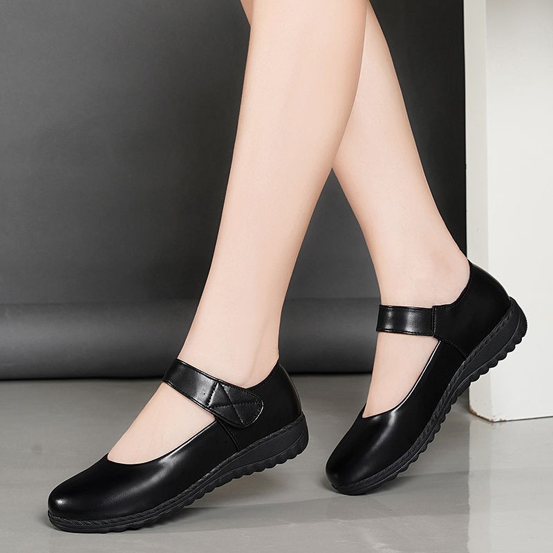 ✜¤Mùa xuân và thu giày da trung niên cao tuổi, nữ đế bằng, mẹ, Velcro một chữ, miệng nông, đầu tròn thoải mái, đ