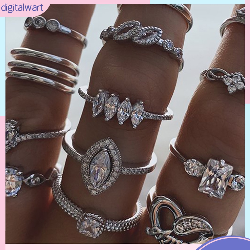 Set 15 Nhẫn Hợp Kim Đính Đá Phong Cách Bohemian Thời Trang Cho Nữ