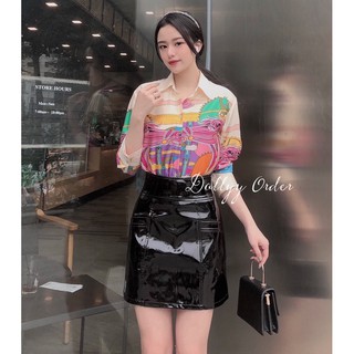 Áo sơ mi lụa không nhăn hoạ tiết