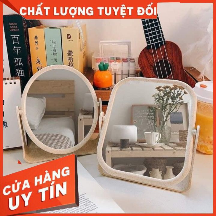 Gương trang điểm để bàn 2 mặt xoay chất liệu lúa mạch bền chắc sẵn hàng