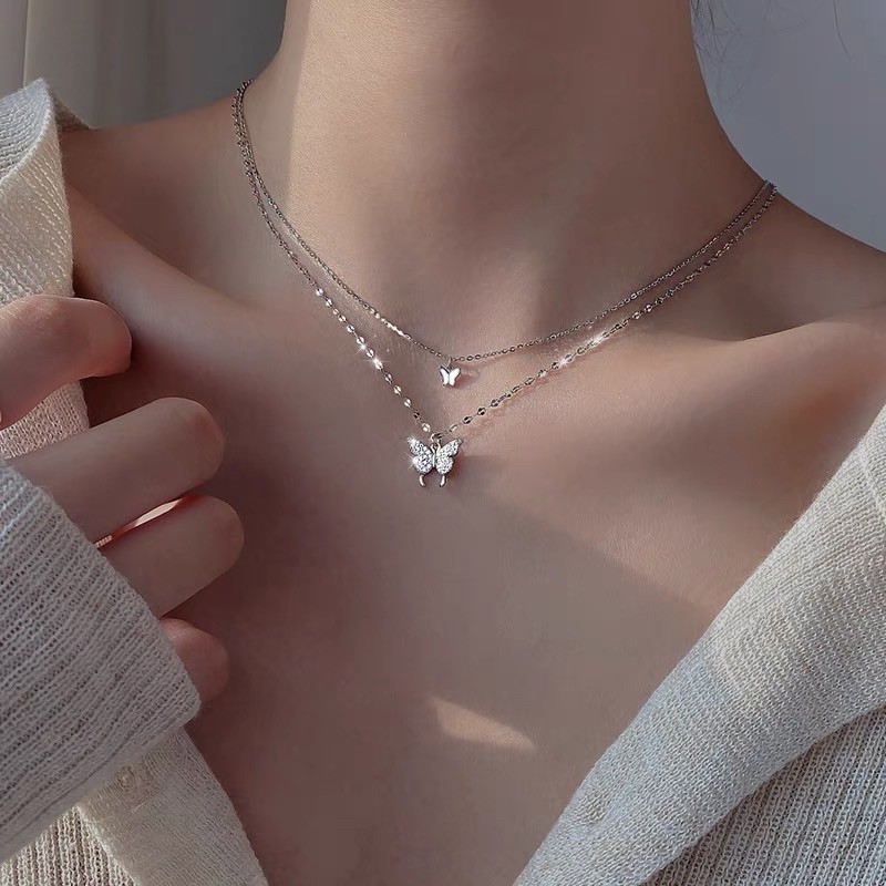 Dây chuyền layer bướm 2 lớp đính đá