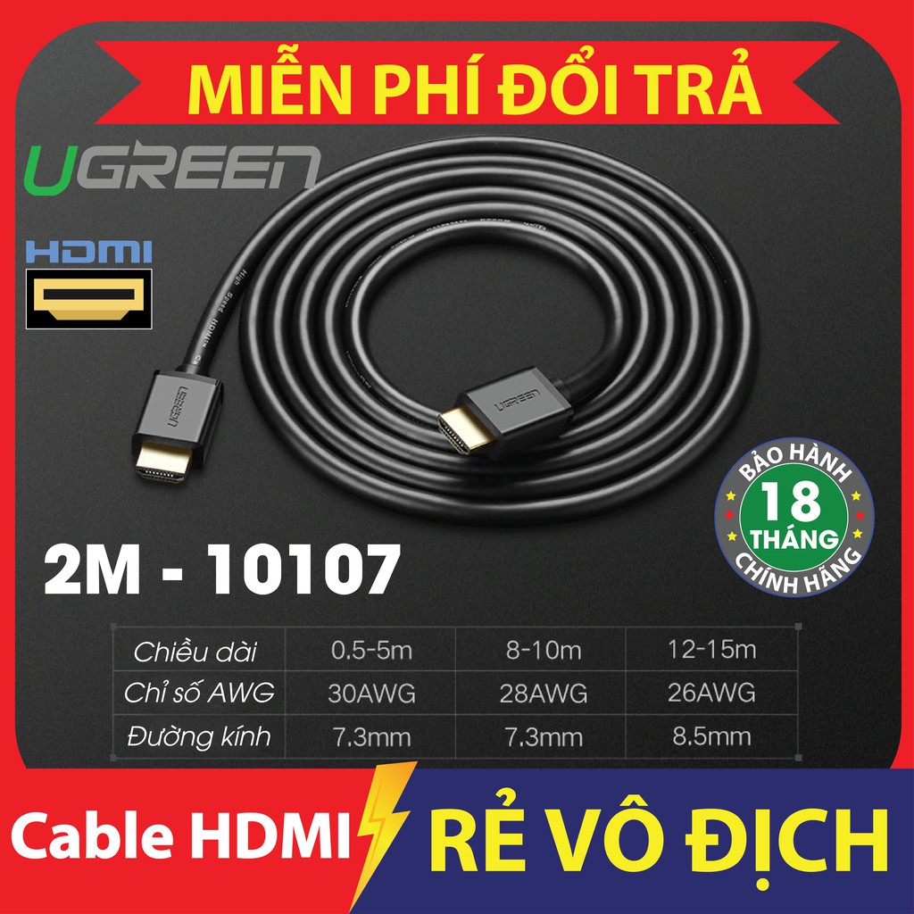 Cáp HDMI 2m chính hãng Ugreen 10107