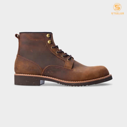 Giày Boots Cổ Cao Nam 959 Da Bò Sáp Nâu Đế Khâu Mckay - Work Boots Thương Hiệu Steeler