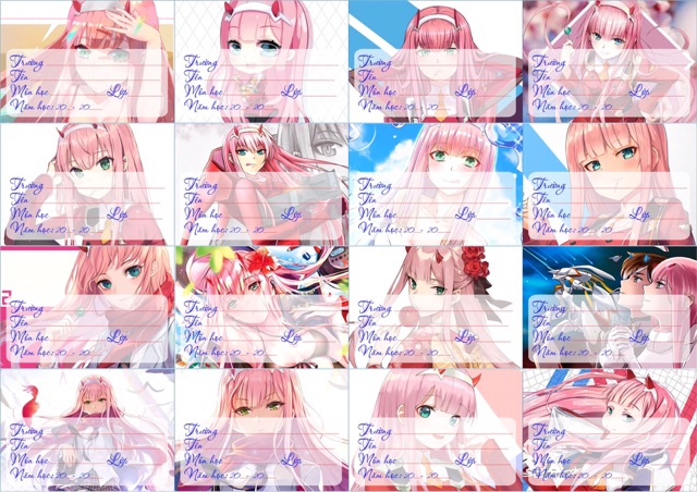 16 Nhãn vở darling in the Franxx giá 15k-&gt;10k