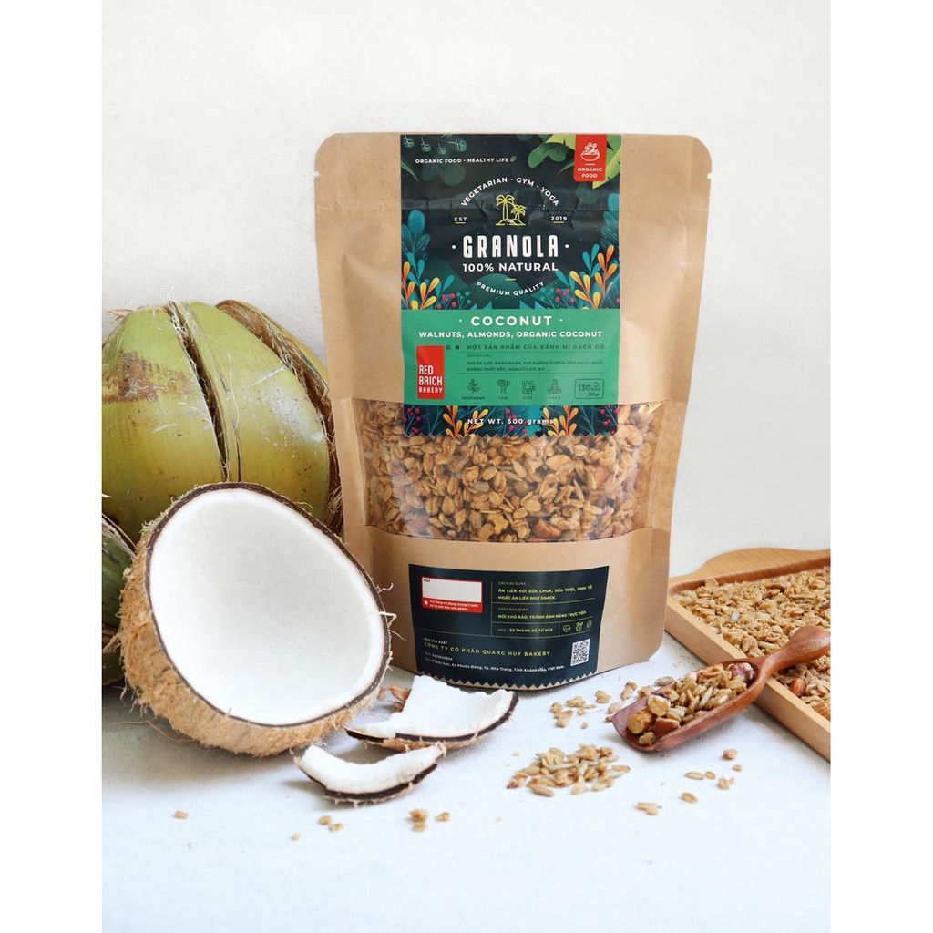 Ngũ Cốc Granola Gạch Đỏ Gói 500g, Giảm Cân, Tăng Cơ, Dành Cho Người Tập GYM, YOGA, DIET