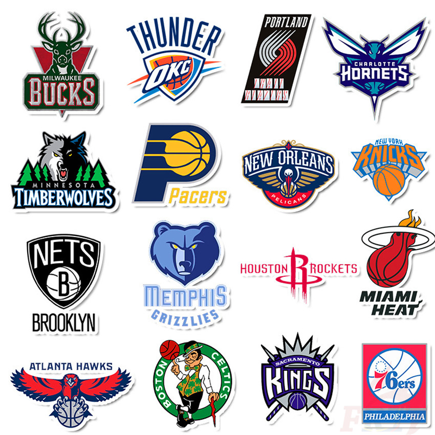 Bộ 32 miếng hình dán trang trí họa tiết logo đội bóng rổ NBA đẹp mắt
