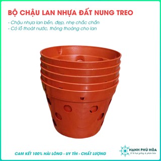 Bộ 10 Chậu Nhựa Trồng Lan, Hoa Kiểng Màu Cam Đất 14,17,21,23cm- Bền, Dẻo, Có Lỗ Thoát Nước, Có Thể Cài Móc Treo Lên Cao