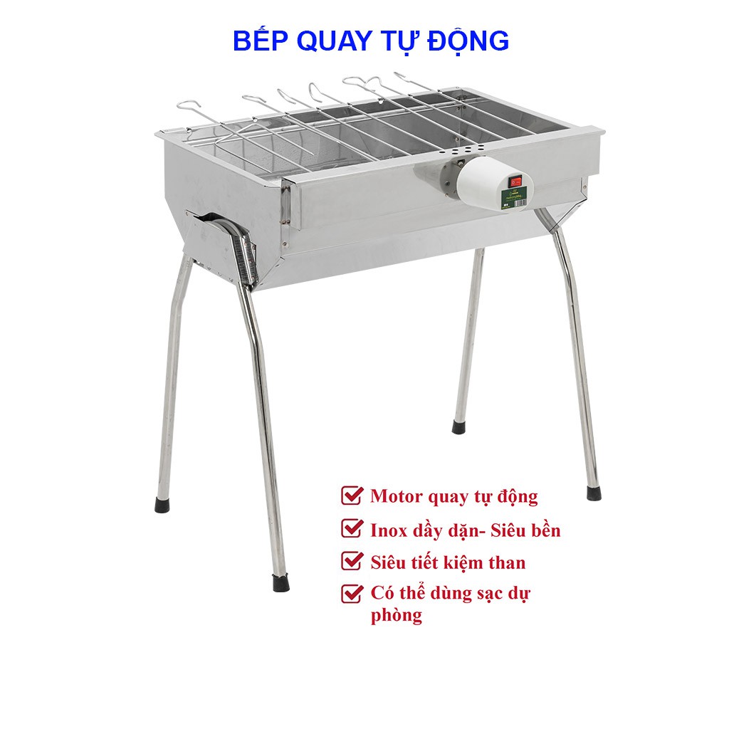 Bếp nướng than hoa TopV V5M, quay tự động, lò nướng than inox, bếp nướng ngoài trời, bếp nướng than củi tự xoay