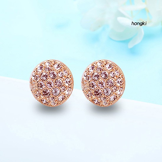 Hoa Tai Hợp Kim Đính Đá Tròn Thời Trang Dành Cho Nữ