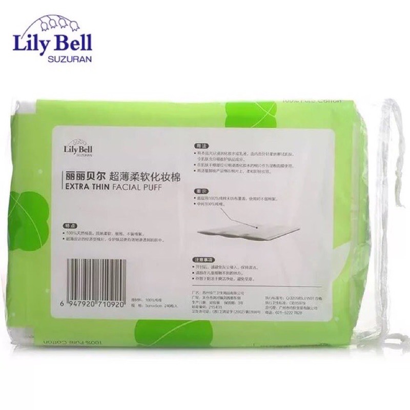 Bông tẩy trang Lily Bell vỏ xanh Extra Thin 240 miếng LBE24