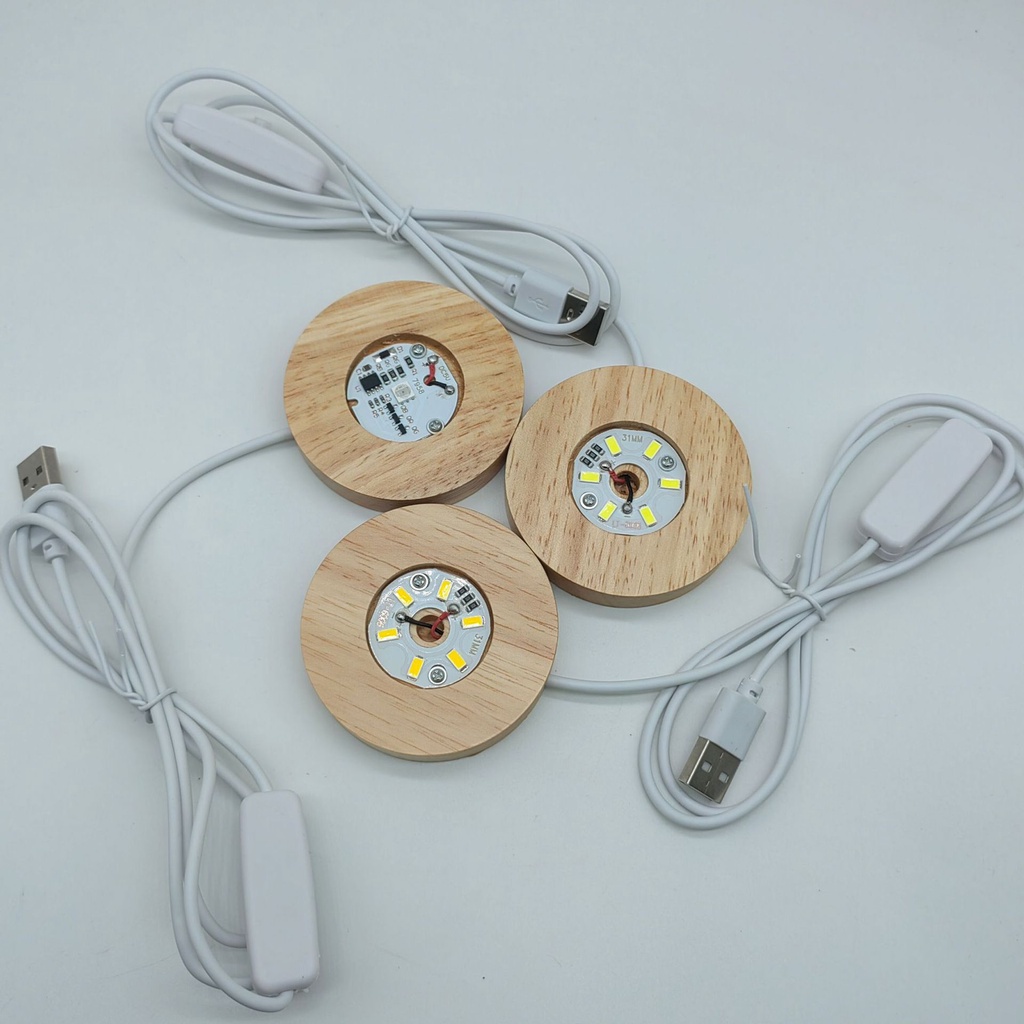 Đế gỗ đèn LED quả cầu pha lê CÓ CÔNG TẮC