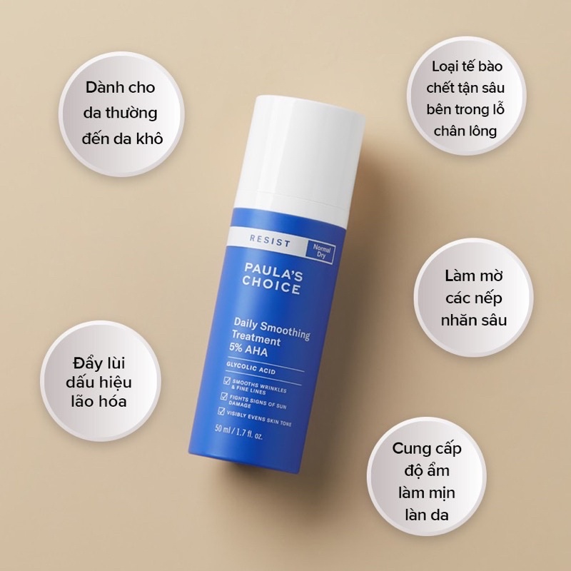 [AUTH] AHA 5% Nồng Độ Nhẹ, Cho Da Nhạy Cảm, Lão Hóa -- Paula's Choice Resist Daily Smoothing Treatment With 5% AHA