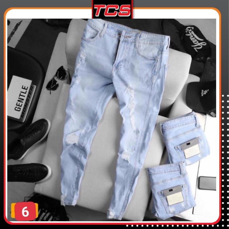 Quần jean nam xanh nhạt không rách gối chất bò cao cấp co dãn 4 chiều, quần rin xanh bạc đẹp TCS 09 Nhiều Mẫu Mới