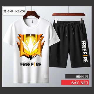 Bộ Quần Áo Thun Nam Free Fire Cổ Tròn Màu Trắng Tay Ngắn Cực Hot - Rank Đại kiện tướng