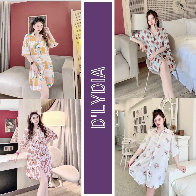 Váy ngủ sơ mi sexy dáng suông lụa satin cao cấp D'LYDIA DB06