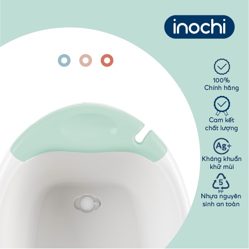 Thau tắm trẻ em Inochi- Notoro Plus Thân Trắng ngọc + Tay nắm/tựa tắm Hồng nhạt/Xanh nhạt/Xanh bạc hà