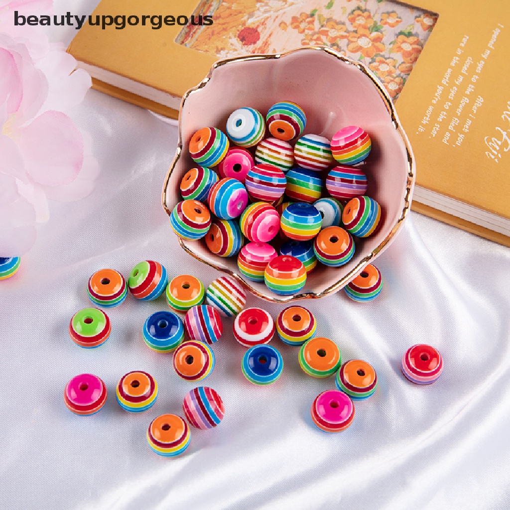 [Beautyupgorgeous] Set 50 Hạt Nhựa Tròn Màu Cầu Vồng Làm Trang Sức Thủ Công