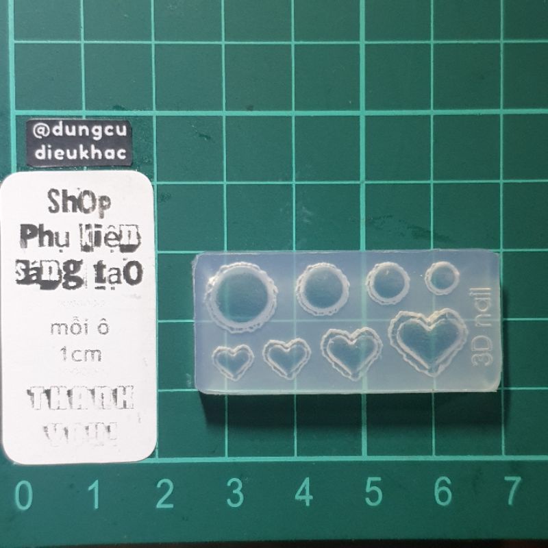 Khuôn silicon trang trí nail hình cái bánh tròn và trái tim