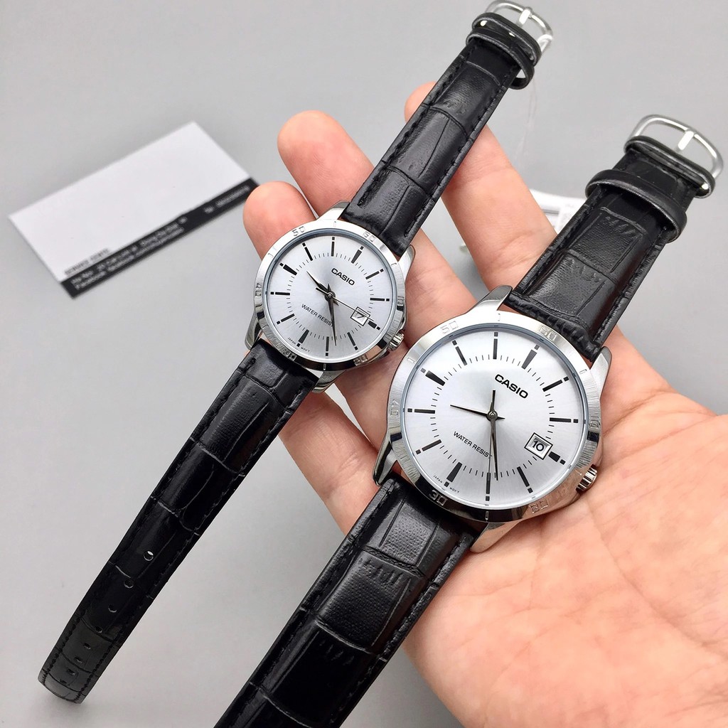 Đồng hồ đôi nam nữ dây da Casio Anh Khuê MTP/LTP V004L-7A