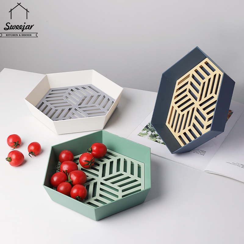 Khay đựng trái cây SWEEJAR bằng pp với khay lọc hong khô đựng đồ ăn nhẹ hình học để phục vụ trái cây và rau