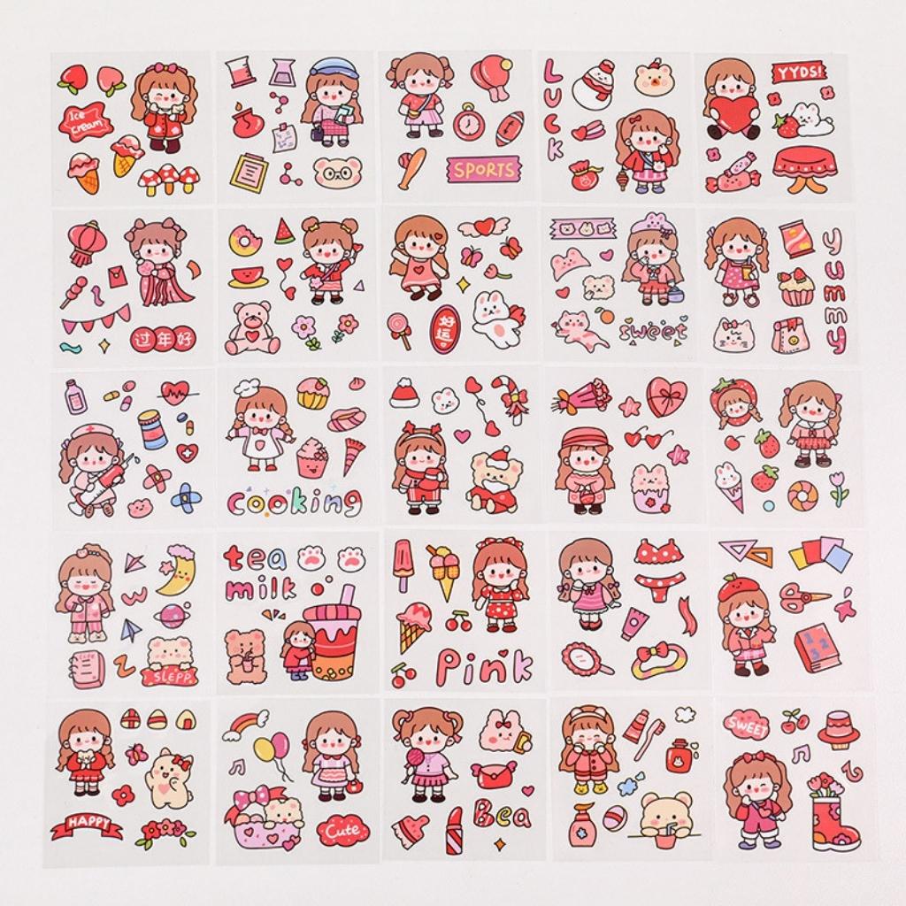 Hình Dán Sticker Cute EDUSKY Set 25 Nhãn Dán Trong Suốt Không Thấm Nước Cho Học Sinh Sinh Viên Trang Trí