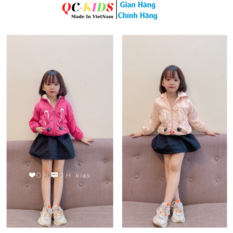 Áo khoác phao trẻ em lót lông hình thỏ đáng yêu cho bé gái 8-18kg