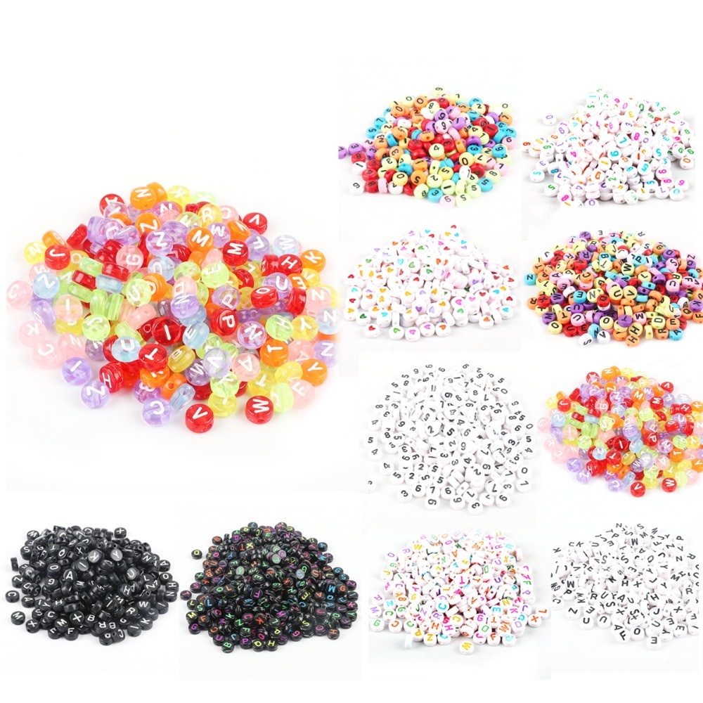 Set 100 Hạt Xâu Chuỗi Khắc Chữ Tiếng Anh / Trái Tim / Số Làm Trang Sức Thủ Công