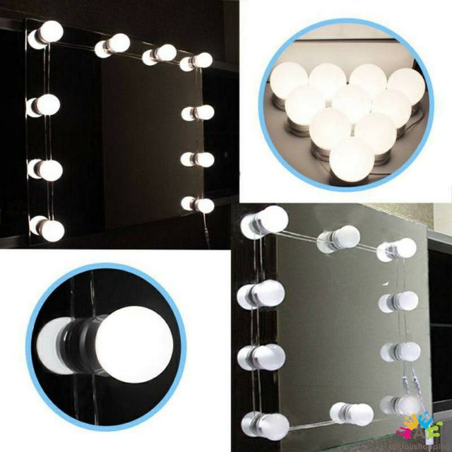 Set 10 bóng LED tròn gắn gương trang điểm chuyên dụng