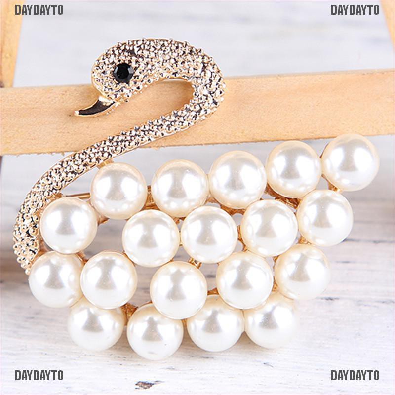 Ghim Cài Áo Hình Thiên Nga Đính Ngọc Trai Nhân Tạo Thời Trang Cho Nữ