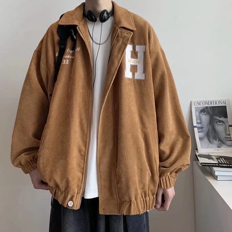 Áo Khoác Nam Nữ Nhung Kẻ Dáng Rộng Cổ Lật Phong Cách Retro Hàn Quốc Dành Cho áo khoác nam thời trangáo khoác varsity áo khoác nam cao cấp