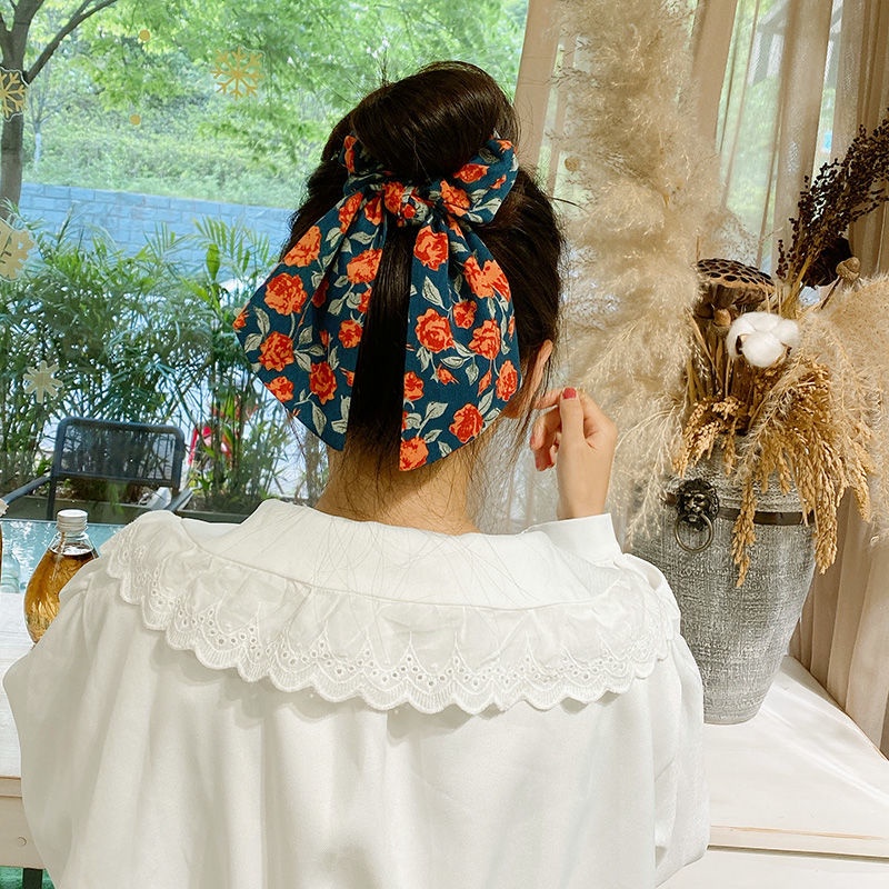 Dây buộc tóc in họa tiết hoa đơn giản thời trang cho nữ