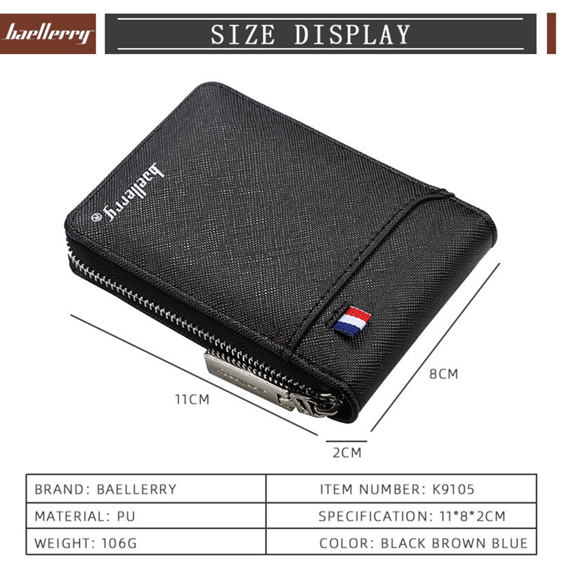 Ví đựng Thẻ Da Kiểu Ngắn Màu Trơn Viền Kim Loại Có Khóa Kéo Sức Sành điệu Dành Cho Nam